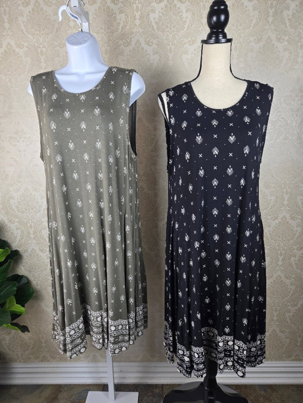 Style & Co Sz XL Bundle of 2 Flip Flop Dresses (Olive, Black) Sleeveless A-Line